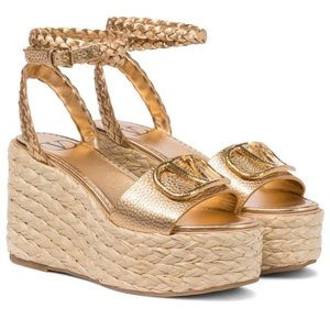Valentino Garavani Gold Espadrille Heels